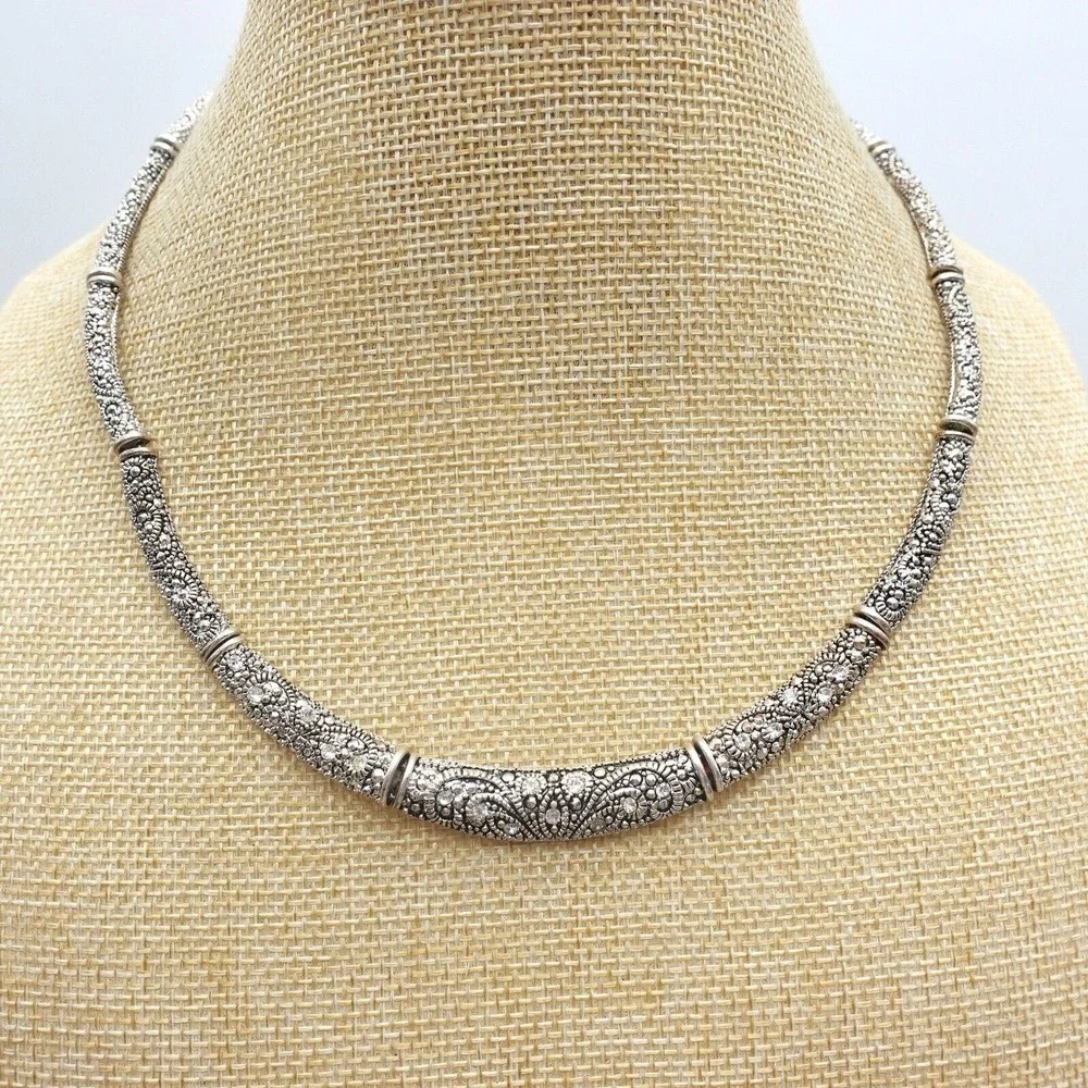 Premier Designs Necklace Heirloom Cut Crystal Collar Choker Silver Plated Chain